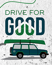 Logo with automobile on it advertising Drive for Good program.